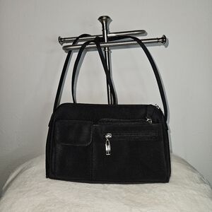 Black Women’s Shoulder Bag with Front Zip and Pocket